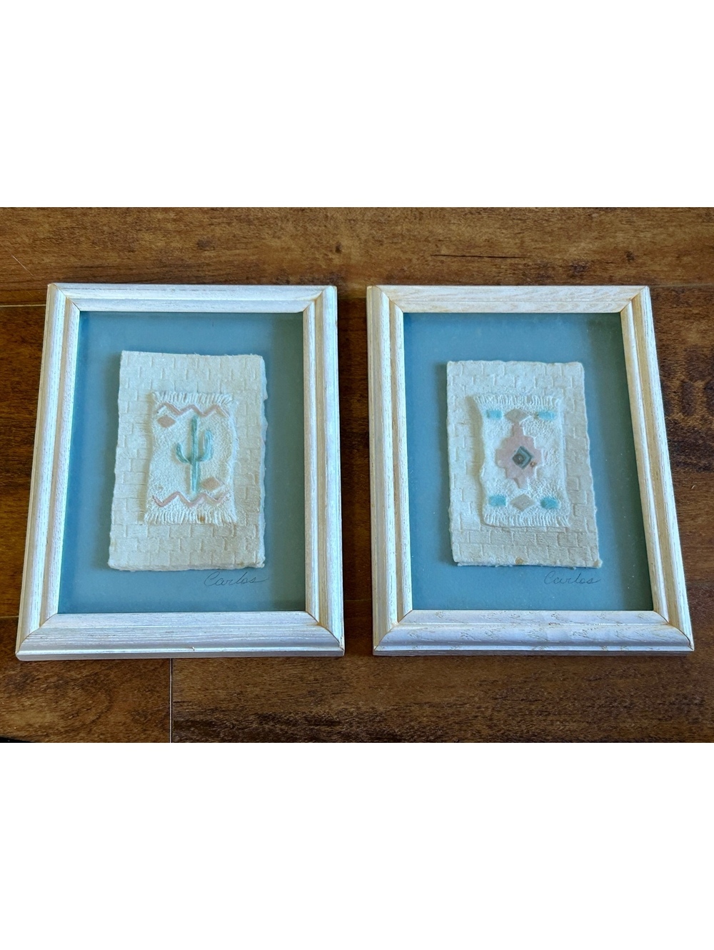 Vintage Carlos Signed Southwestern Textile Wall Art Set of 2